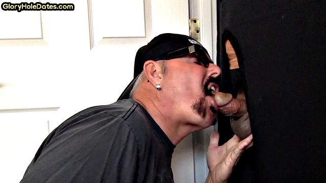 Gloryhole DILF sucks cock at home in amateur blowjob