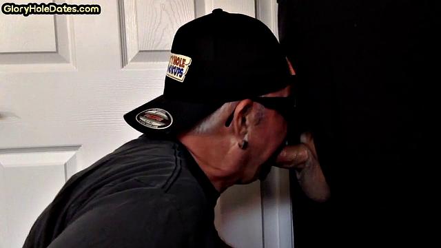 Gloryhole DILF sucks cock at home in amateur blowjob