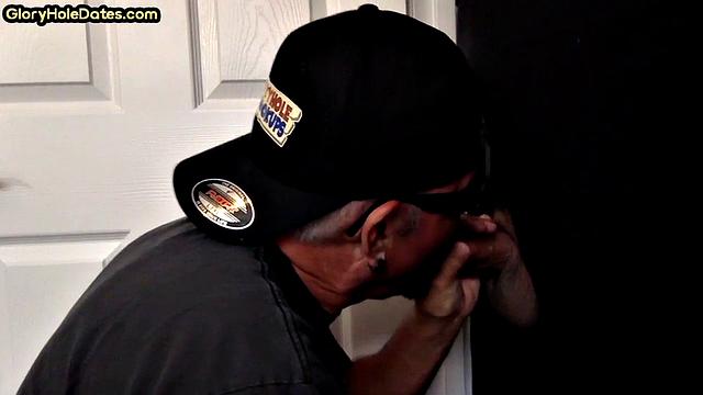 Gloryhole DILF sucks cock at home in amateur blowjob