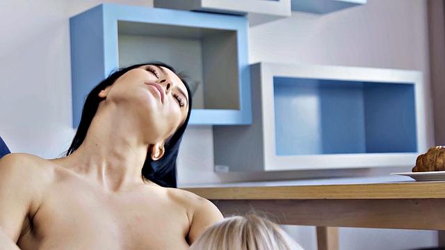 Petite Blonde Gets Aroused By Sexy Busty Roommate's Dancing