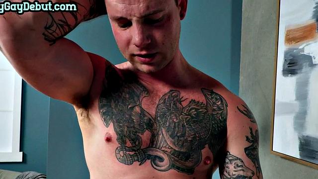 Tattooed bottom barebacked by stud after casting