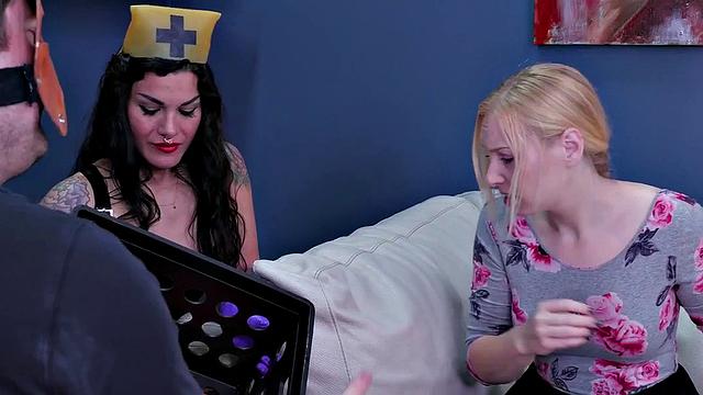 Gagging rimming teen dominated in threeway