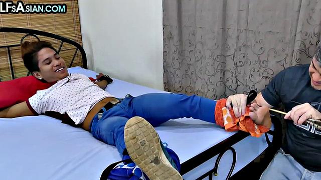 Tickling DILF fucks Asian twink in greedy asshole