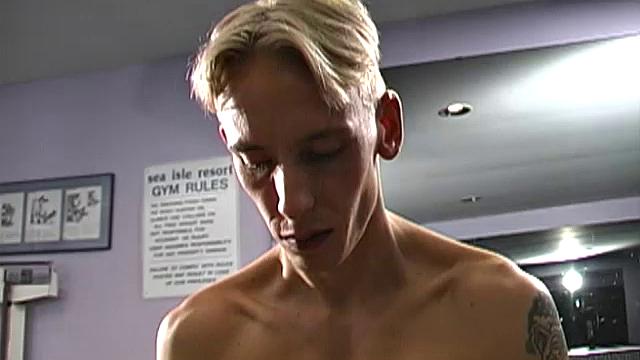 In this gym scene, tall blond Liam Anderson and his diminutive partner Ethan Masters decide to play.