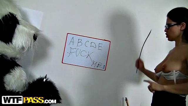 Naughty teacher with various sex toys