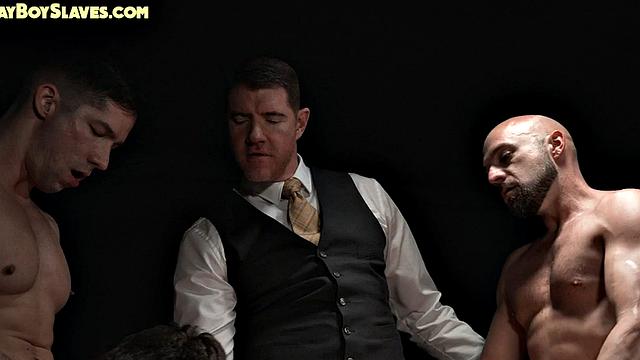 3some loving subject fucked in ass while being jerked off