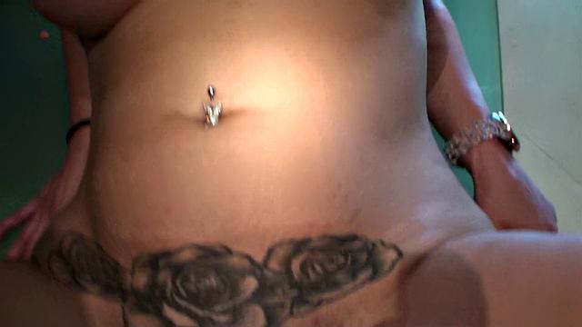 Tattooed babe gets her pussy fucked & facialized at indoor party