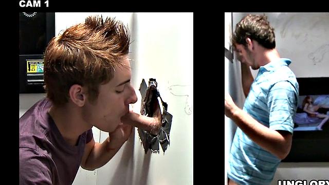 Str8 dude gets gloryhole blowjob and cums on his face