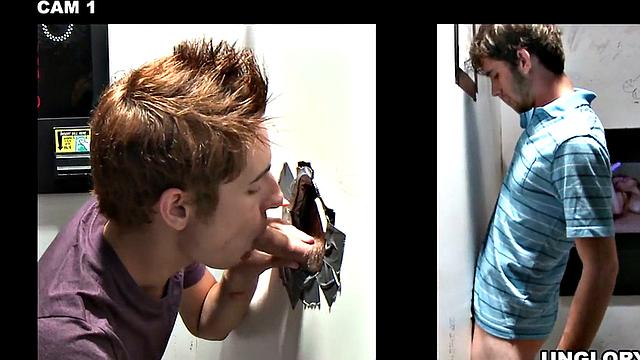 Str8 dude gets gloryhole blowjob and cums on his face