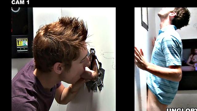 Str8 dude gets gloryhole blowjob and cums on his face