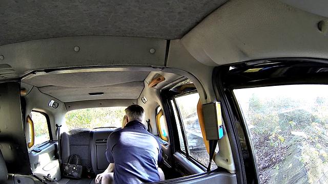 Blonde hottie with small tits loves getting her tight pussy pounded in a taxi