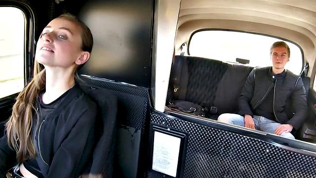 Cute euro cabbie pussyeaten before sideways sex on backseat