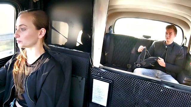 Cute euro cabbie pussyeaten before sideways sex on backseat