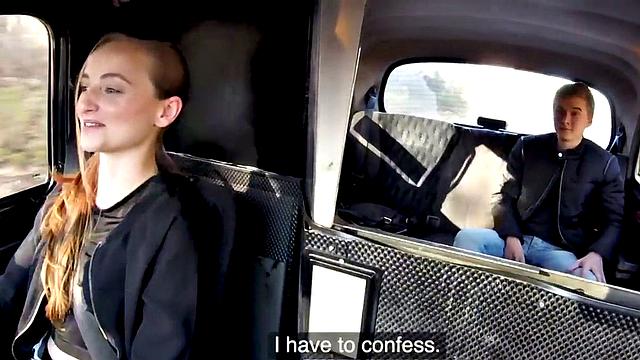 Cute euro cabbie pussyeaten before sideways sex on backseat