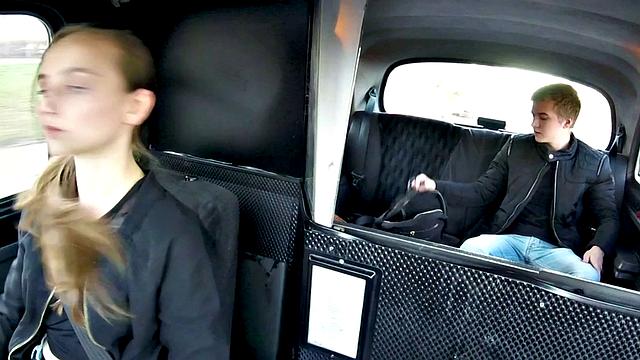 Cute euro cabbie pussyeaten before sideways sex on backseat