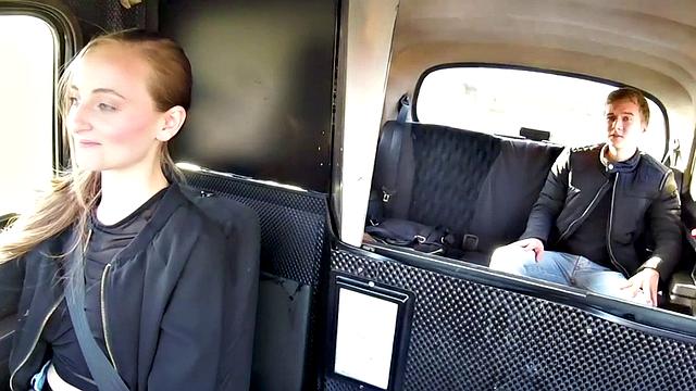 Cute euro cabbie pussyeaten before sideways sex on backseat