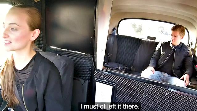 Cute euro cabbie pussyeaten before sideways sex on backseat