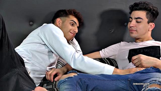 We join Latinos Fabrice and Damian, rolling around in bed, kissing, as they strip naked. The boys stroke each other's cock, until Fabrice goes in for a little ass licking.