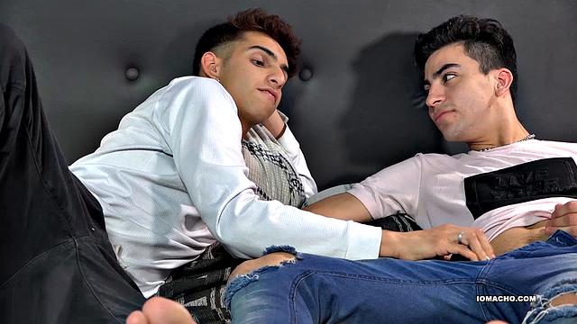 We join Latinos Fabrice and Damian, rolling around in bed, kissing, as they strip naked. The boys stroke each other's cock, until Fabrice goes in for a little ass licking.
