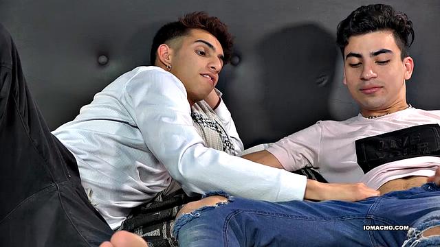 We join Latinos Fabrice and Damian, rolling around in bed, kissing, as they strip naked. The boys stroke each other's cock, until Fabrice goes in for a little ass licking.