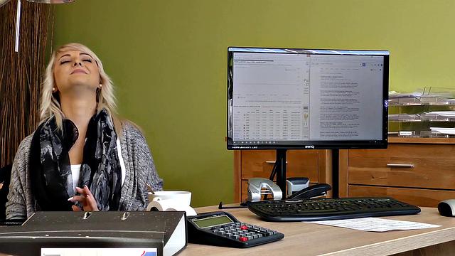 Blonde doll agrees to let man pound her tight pussy in exchange for a loan