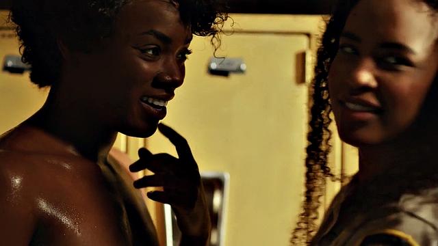 Black lesbian prison guard pussylicking inmate in lockerroom