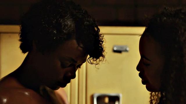 Black lesbian prison guard pussylicking inmate in lockerroom