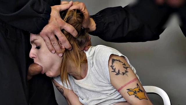 Innocent teen babe has her first sex lesson by strict security officer