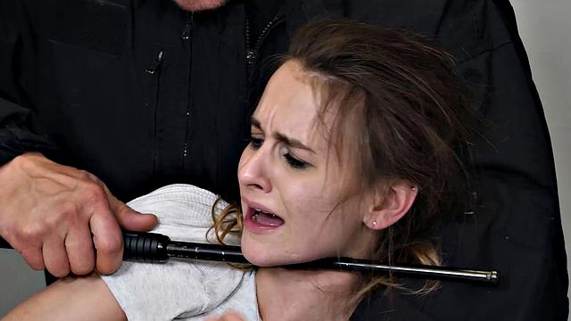 Innocent teen babe has her first sex lesson by strict security officer