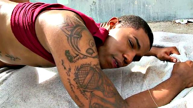 Inked Ebony picked up and fucked outdoors in public