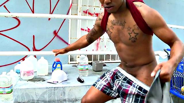 Inked Ebony picked up and fucked outdoors in public