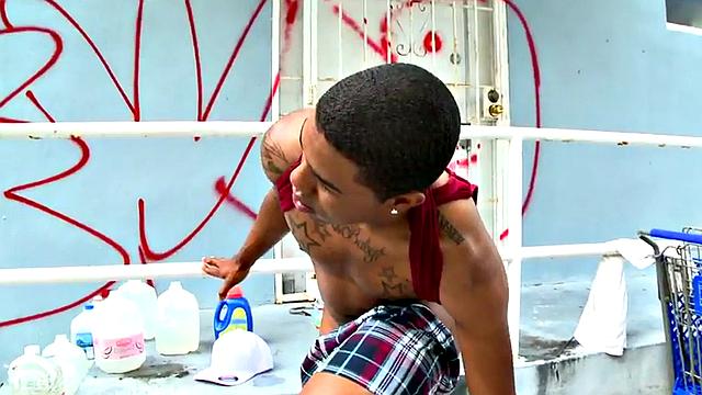 Inked Ebony picked up and fucked outdoors in public