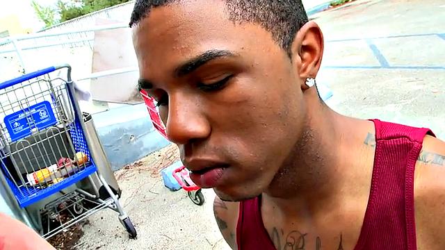 Inked Ebony picked up and fucked outdoors in public