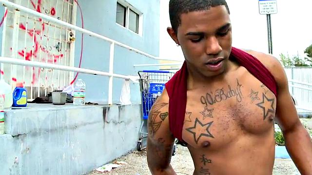 Inked Ebony picked up and fucked outdoors in public