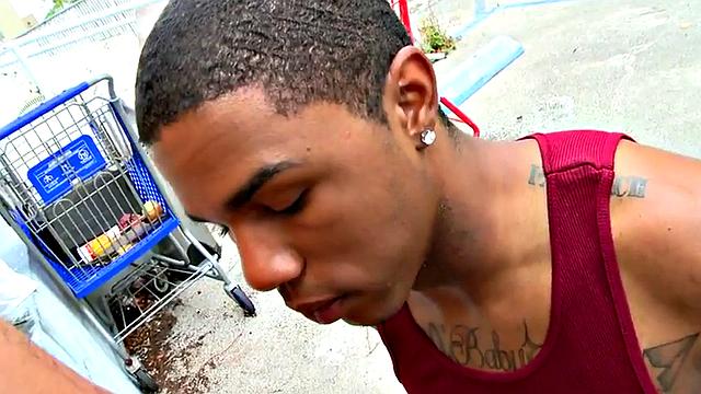 Inked Ebony picked up and fucked outdoors in public