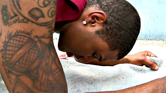 Inked Ebony picked up and fucked outdoors in public