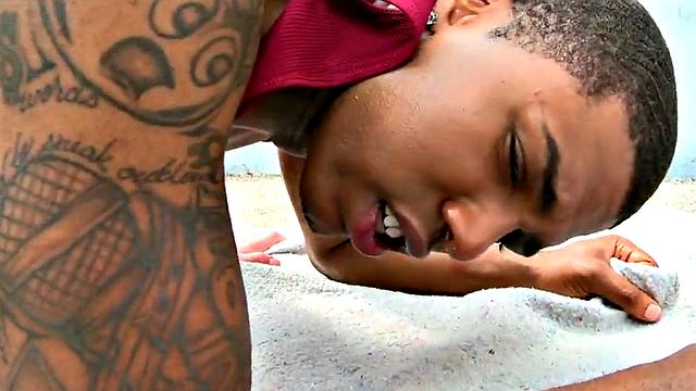 Inked Ebony picked up and fucked outdoors in public