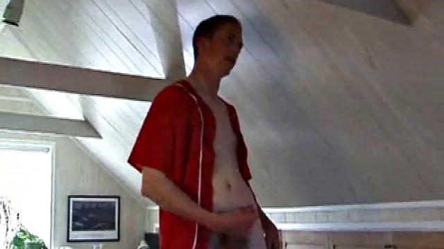 Derek is rubbing his cock through his sweat pants, before stripping them off to show us what he's packing. With the remote control in one hand and his lubed meat in the other, Derek comments on the size of his cock, asking if we like it.