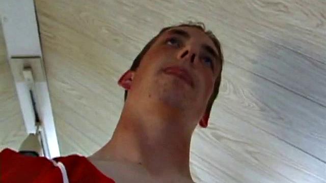 Derek is rubbing his cock through his sweat pants, before stripping them off to show us what he's packing. With the remote control in one hand and his lubed meat in the other, Derek comments on the size of his cock, asking if we like it.