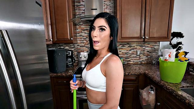 Maid penetrated by huge cock in tight pussy