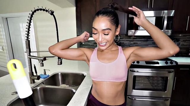 Boss nails ebony maid's ass after casting with a smile