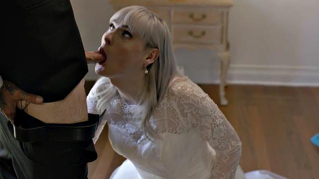 TS bride enjoys bareback 3some with BF and big-boobed GF