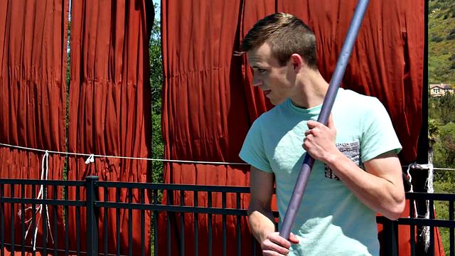 Athletic poolboy rimmed and by sturdy top