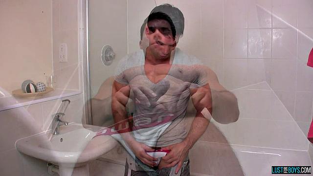 Danny Davis flexes hard and shoots his load, because gym day needs a happy ending