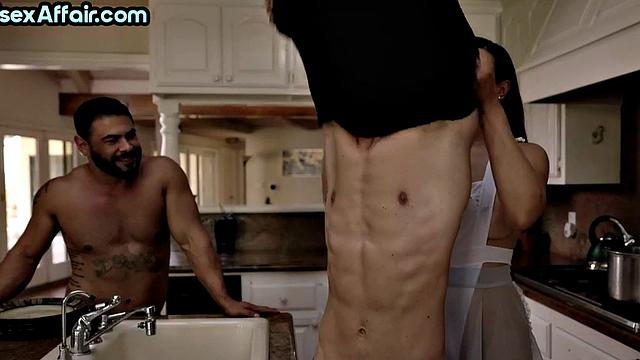 Facesitting bisex maid 3some drilled in action