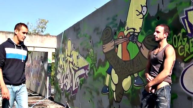 Real outdoor blowjob by European guys