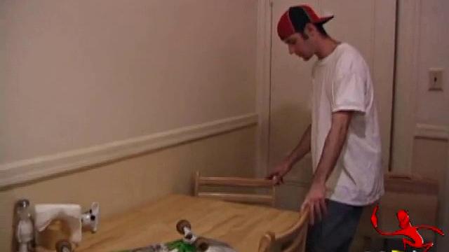 Back from an afternoon of skateboarding, Tag climbs onto the kitchen table and starts stroking his stiff cock. He manages to suck, as he edges himself close and in no time he's unleashing a cum gusher onto his face.