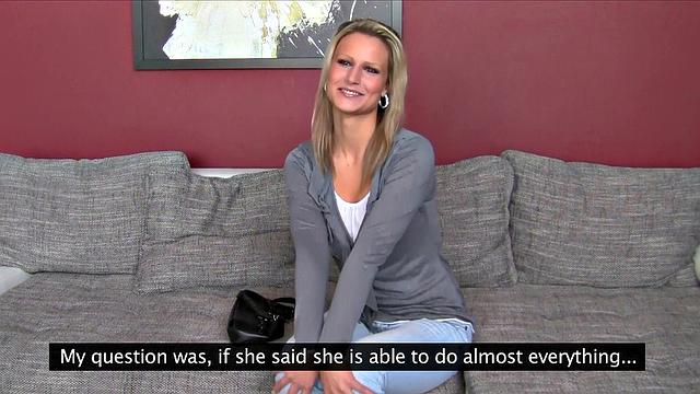 Agent Fucks Slim Blonde with Strap-On and Pleases Her with Pussy-Licking and Thong-Slinging