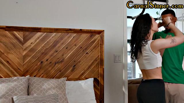 Tiny petite babe doggystyled by black cock