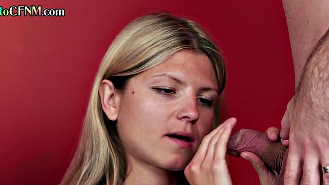 CFNM amateur petite GF learns to suck from teacher
